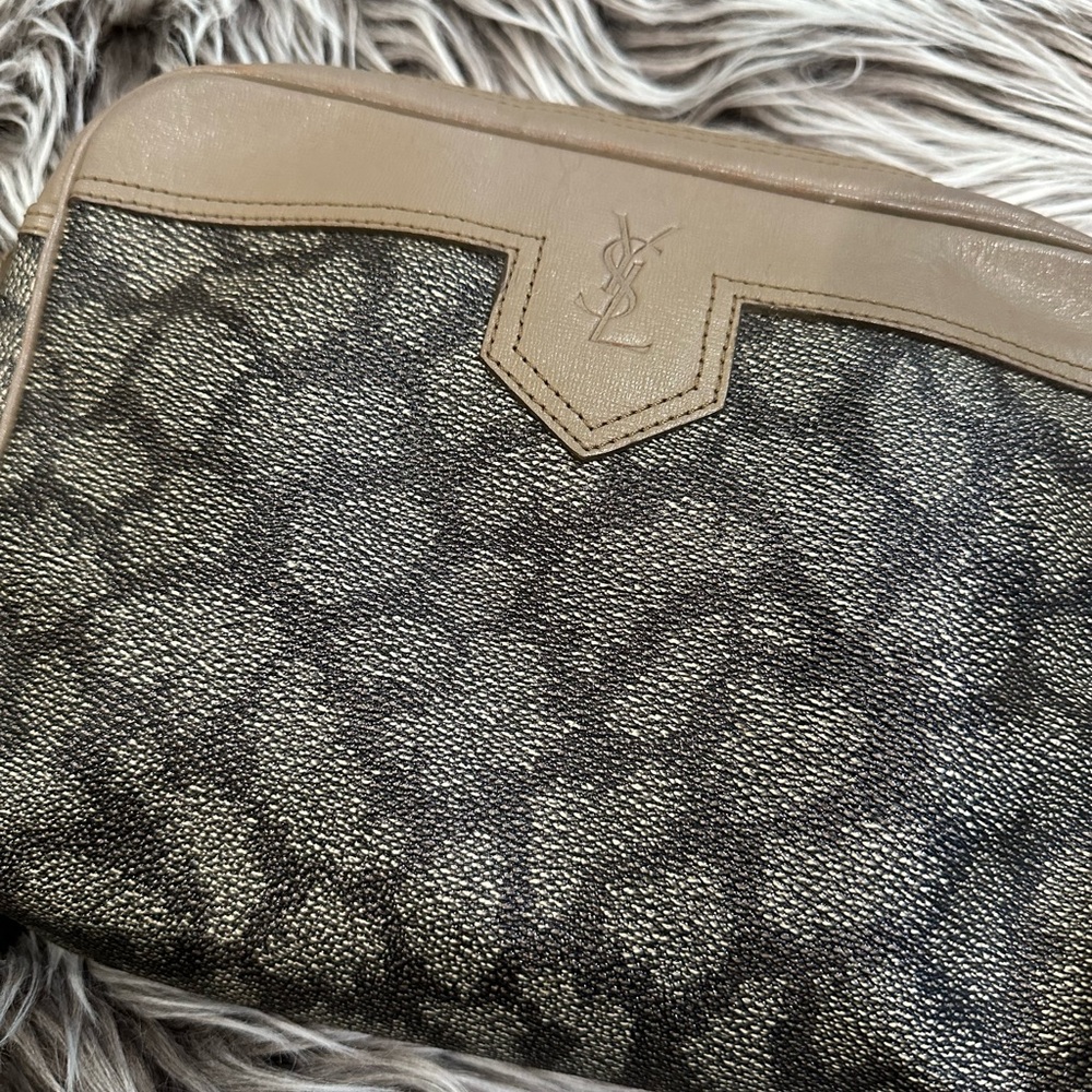 Yves Saint Laurent Tan and Black Giraffe Cosmetic Bag